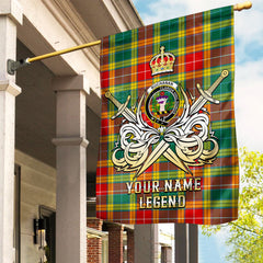 Custom Name Clan Buchanan Old Sett Tartan Garden Flag with Clan Crest and the Golden Sword of Courageous Legacy RV72