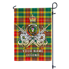 Custom Name Clan Buchanan Old Sett Tartan Garden Flag with Clan Crest and the Golden Sword of Courageous Legacy RV72