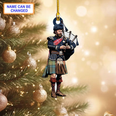 Buchanan Weathered Tartan Bagpipe Ornament with Custom Name
