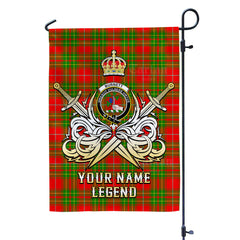 Custom Name Clan Burnett Ancient Tartan Garden Flag with Clan Crest and the Golden Sword of Courageous Legacy XE12