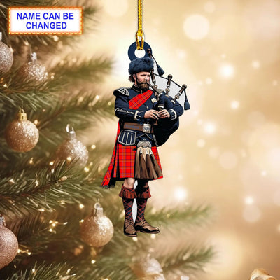 Personalized Clan Burnett Modern Tartan Bagpipe Ornament with Custom Name – Scottish Christmas Tree Decoration