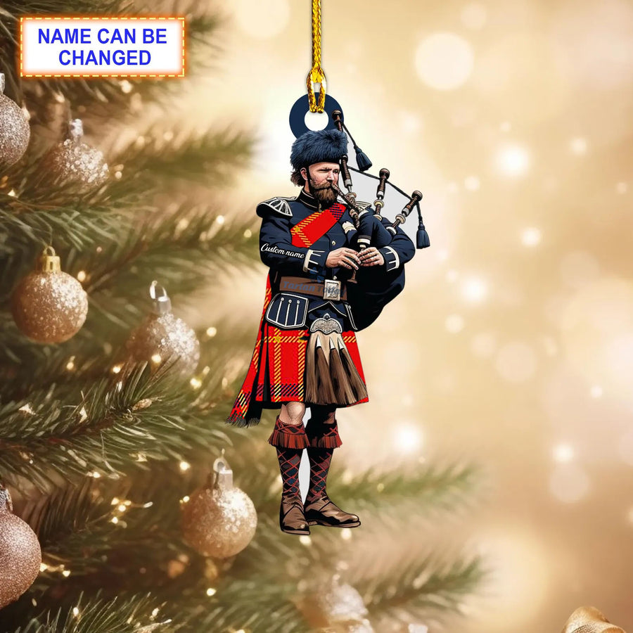Burns 1930 Modern Tartan Bagpipe Ornament with Custom Name