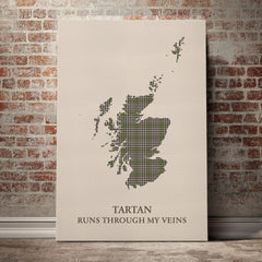 Burns Check Tartan Scotland Map Canvas – “Tartan Runs Through My Veins” Wall Art