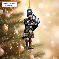 Cairn Ancient Tartan Bagpipe Ornament with Custom Name