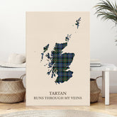 Clan Cameron of Erracht Ancient Tartan Scotland Map Canvas “Tartan Runs Through My Veins” Wall Art DB98