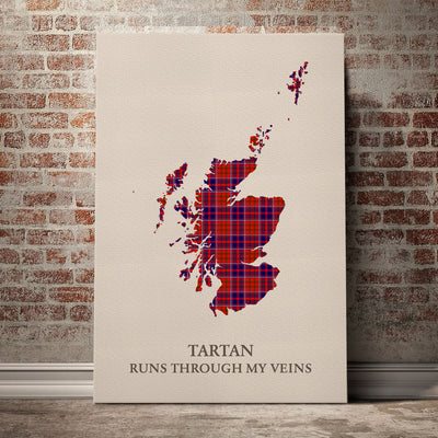Clan Cameron of Lochiel Modern Tartan Scotland Map Canvas “Tartan Runs Through My Veins” Wall Art EH99