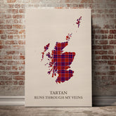 Cameron of Lochiel Modern Tartan Scotland Map Canvas – “Tartan Runs Through My Veins” Wall Art