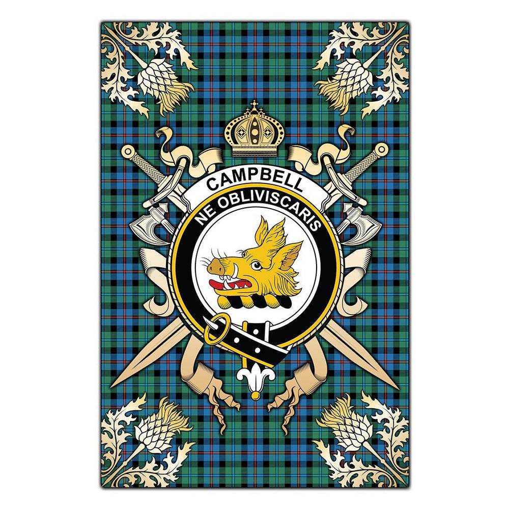 Clan Campbell of Cawdor Ancient Tartan Crest Black Garden Flag - Gold Thistle WO16 Clan Campbell of Cawdor Tartan Today