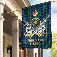 Custom Name Clan Campbell Argyll Ancient Tartan Garden Flag with Clan Crest and the Golden Sword of Courageous Legacy QR81