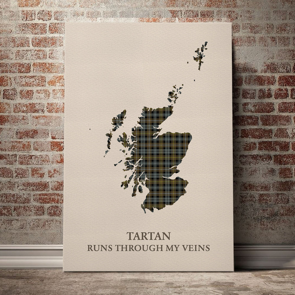Campbell Argyll Weathered Tartan Scotland Map Canvas – “Tartan Runs Through My Veins” Wall Art