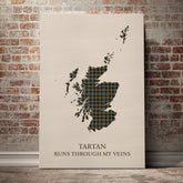 Campbell Argyll Weathered Tartan Scotland Map Canvas – “Tartan Runs Through My Veins” Wall Art