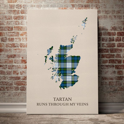 Clan Campbell Dress Tartan Scotland Map Canvas “Tartan Runs Through My Veins” Wall Art DD92