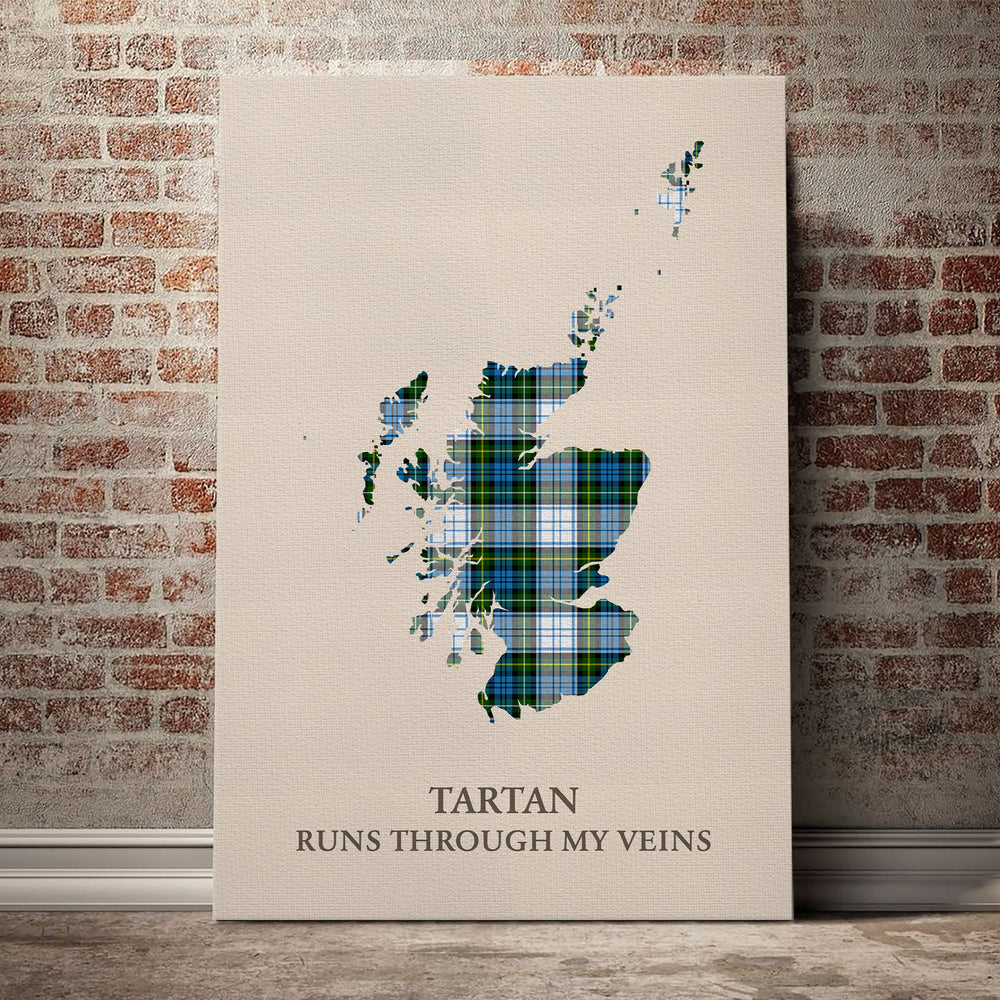 Campbell Dress Tartan Scotland Map Canvas – “Tartan Runs Through My Veins” Wall Art