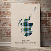 Campbell Dress Tartan Scotland Map Canvas – “Tartan Runs Through My Veins” Wall Art