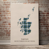 Campbell Dress Ancient Tartan Scotland Map Canvas – “Tartan Runs Through My Veins” Wall Art