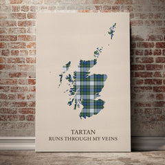 Campbell Dress Ancient Tartan Scotland Map Canvas – “Tartan Runs Through My Veins” Wall Art