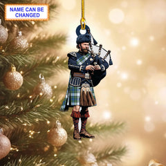 Personalized Clan Campbell Dress Ancient Tartan Bagpipe Ornament with Custom Name – Scottish Christmas Tree Decoration EZ32
