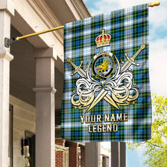 Custom Name Clan Campbell Dress Tartan Garden Flag with Clan Crest and the Golden Sword of Courageous Legacy LJ39