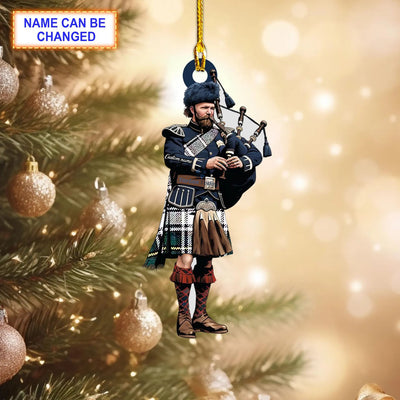 Personalized Clan Campbell Dress Modern Tartan Bagpipe Ornament with Custom Name – Scottish Christmas Tree Decoration