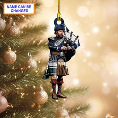 Campbell Dress Modern Tartan Bagpipe Ornament with Custom Name