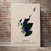 Campbell Modern Tartan Scotland Map Canvas – “Tartan Runs Through My Veins” Wall Art