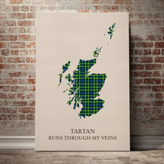 Campbell of Breadalbane Ancient Tartan Scotland Map Canvas – “Tartan Runs Through My Veins” Wall Art