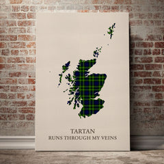 Campbell of Breadalbane Modern Tartan Scotland Map Canvas – “Tartan Runs Through My Veins” Wall Art