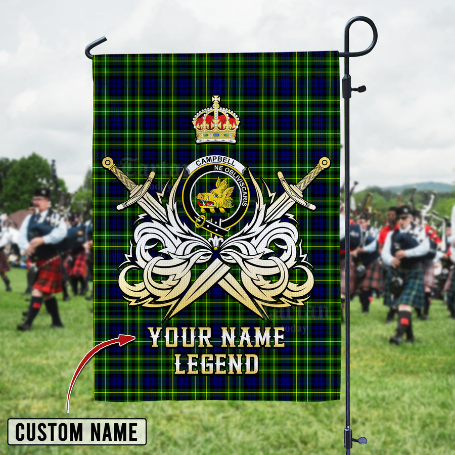 Personalized Custom Name Clan Campbell of Breadalbane Modern Tartan Garden Flag with Clan Crest and the Golden Sword of Courageous Legacy TM28 - Campbell of Breadalbane Modern Tartan Design, Scottish Heritage Gift