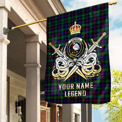 Custom Name Clan Campbell of Cawdor Modern Tartan Garden Flag with Clan Crest and the Golden Sword of Courageous Legacy PF28
