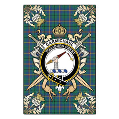 Clan Carmichael Ancient Tartan Crest Black Garden Flag - Gold Thistle MA20 Clan Carmichael Tartan Today