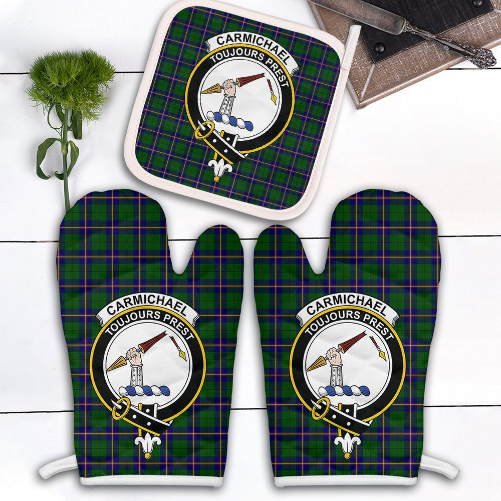Clan Carmichael Modern Tartan Crest Oven Mitt And Pot Holder (2 Oven Mitts + 1 Pot Holder) NT95 Clan Carmichael Tartan Today