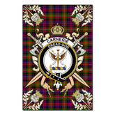 Clan Carnegie Modern Tartan Crest Black Garden Flag - Gold Thistle OE10 Clan Carnegie Tartan Today