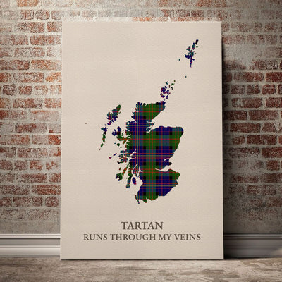 Clan Chalmer Tartan Scotland Map Canvas “Tartan Runs Through My Veins” Wall Art WX84