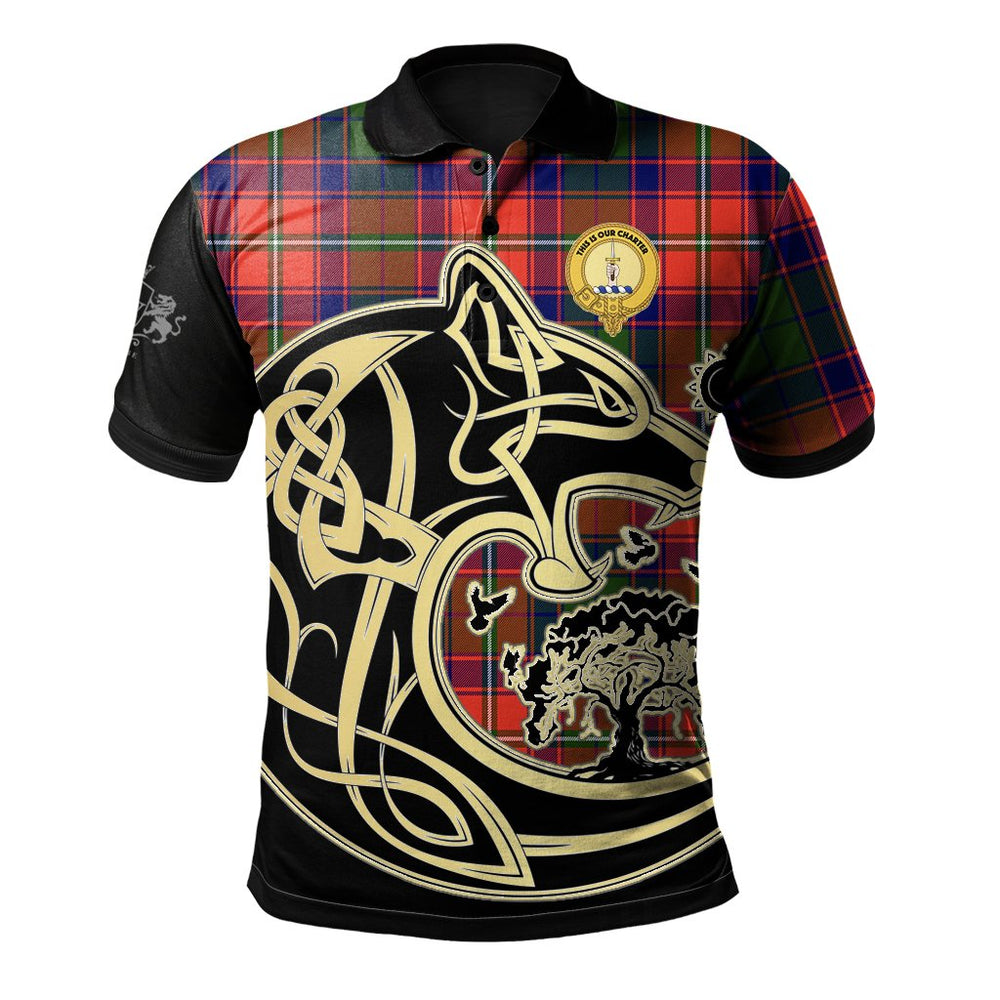 Clan Charteris Tartan Polo Shirt Viking Wolf LG61 Charteris Tartan Tartan Polo