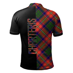 Clan Charteris Tartan Polo Shirt Half of Me - Cross Style WS49 Charteris Tartan Tartan Polo