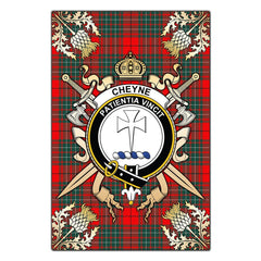 Clan Cheyne Tartan Crest Black Garden Flag - Gold Thistle BR80 Clan Cheyne Tartan Today