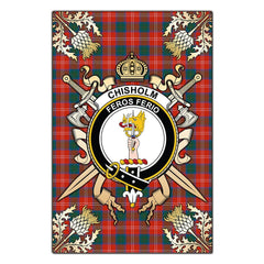 Clan Chisholm Ancient Tartan Crest Black Garden Flag - Gold Thistle GU76 Clan Chisholm Tartan Today