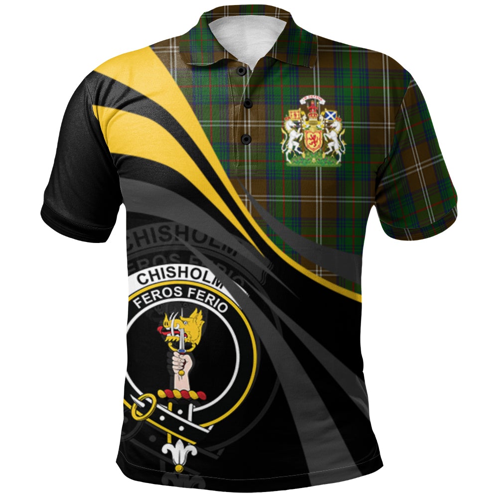 Clan Chisholm Hunting Tartan Polo Shirt - Royal Coat Of Arms Style FL58 Chisholm Hunting Tartan Tartan Polo