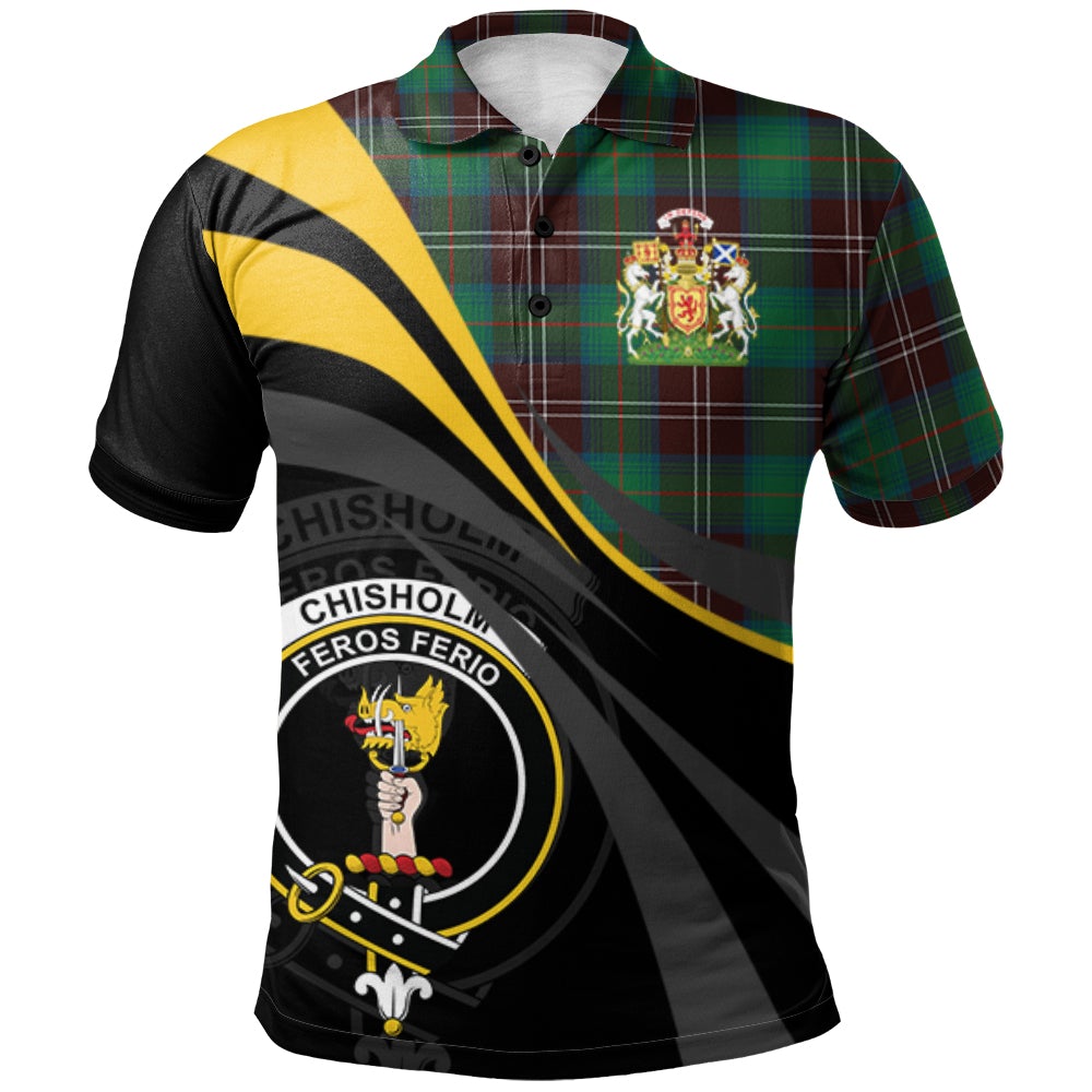 Clan Chisholm Hunting Ancient Tartan Polo Shirt - Royal Coat Of Arms Style GO32 Chisholm Hunting Ancient Tartan Tartan Polo