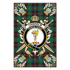 Clan Chisholm Hunting Ancient Tartan Crest Black Garden Flag - Gold Thistle FQ22 Clan Chisholm Tartan Today