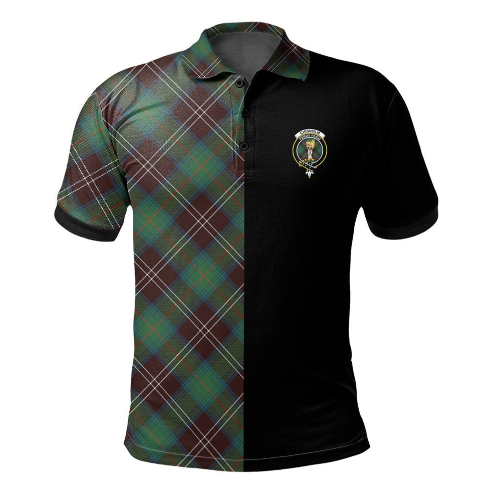 Clan Chisholm Hunting Ancient Tartan Polo Shirt Half of Me - Cross Style UK77 Chisholm Hunting Ancient Tartan Tartan Polo