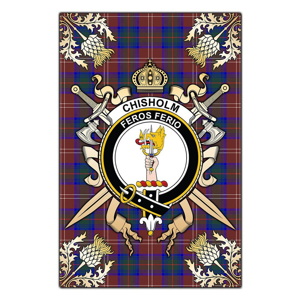 Clan Chisholm Hunting Modern Tartan Crest Black Garden Flag - Gold Thistle SD87 Clan Chisholm Tartan Today
