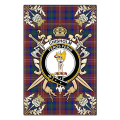 Clan Chisholm Hunting Modern Tartan Crest Black Garden Flag - Gold Thistle SD87 Clan Chisholm Tartan Today