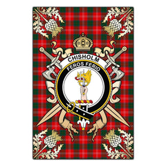 Clan Chisholm Modern Tartan Crest Black Garden Flag - Gold Thistle AR58 Clan Chisholm Tartan Today