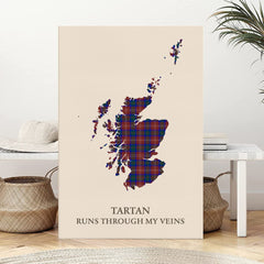 Clan Chisholm Hunting Modern Tartan Scotland Map Canvas “Tartan Runs Through My Veins” Wall Art PI97