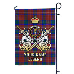 Custom Name Clan Chisholm Hunting Modern Tartan Garden Flag with Clan Crest and the Golden Sword of Courageous Legacy LB40