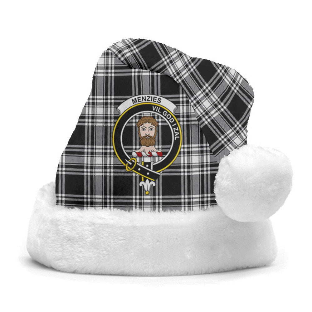 Clan Menzies Black _ White Modern Tartan Crest Christmas Santa Hat KP31 Menzies Black _ White Modern Tartan Tartan Santa Hat