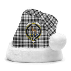 Clan Scott Black & White Modern Tartan Crest Christmas Santa Hat RZ62 Clan Scott (Scott Tartan) Tartan Santa Hat