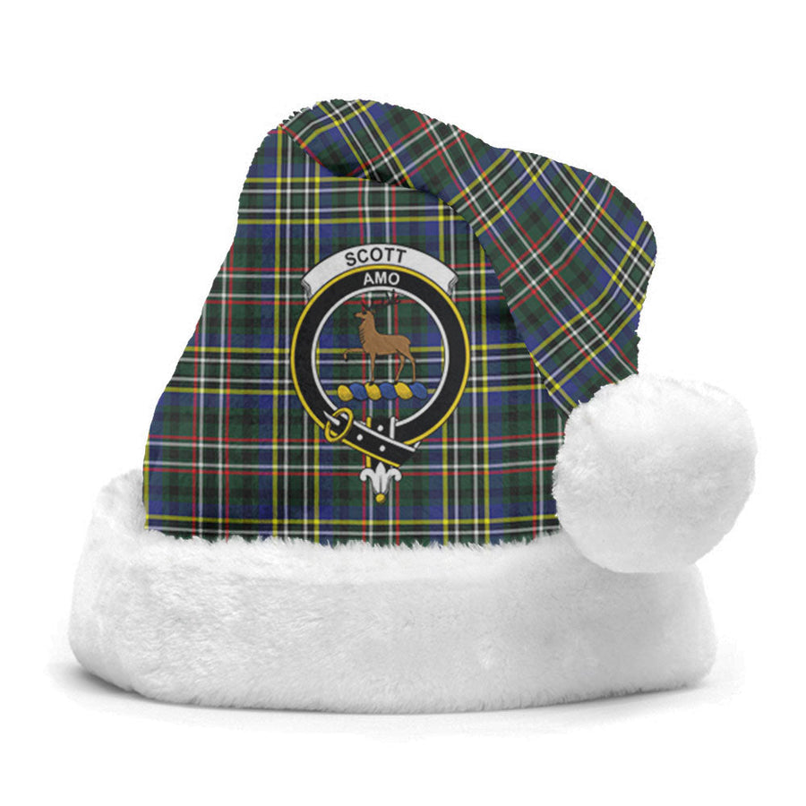 Clan Scott Green Modern Tartan Crest Christmas Santa Hat PT66 Clan Scott (Scott Tartan) Tartan Santa Hat