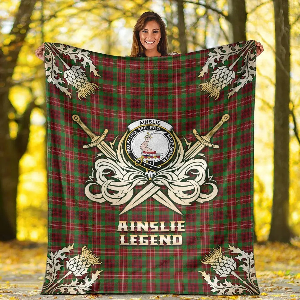 Clan Ainslie Tartan Gold Courage Symbol Blanket KP78 Clan Ainslie Tartan Today